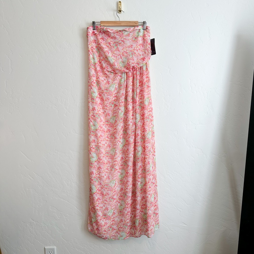 Zara | NWT‎ Floral Chiffon Strapless Tube Maxi Dress in Pink | Medium